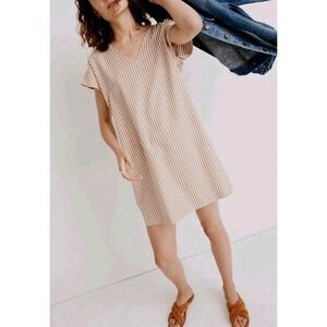Madewell Button-Back Easy Dress Stripe V-Neck Size M Neutral Casual Minimalist